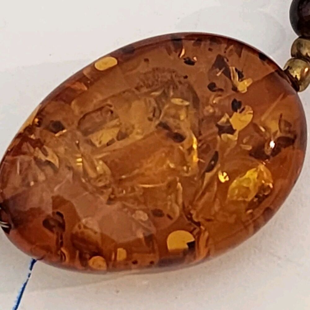 Chicos Signed Statement Necklace Amber Beads, Red… - image 4